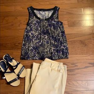 LOFT Purple Blk Tan Detailed Tank Top. SzS EUC